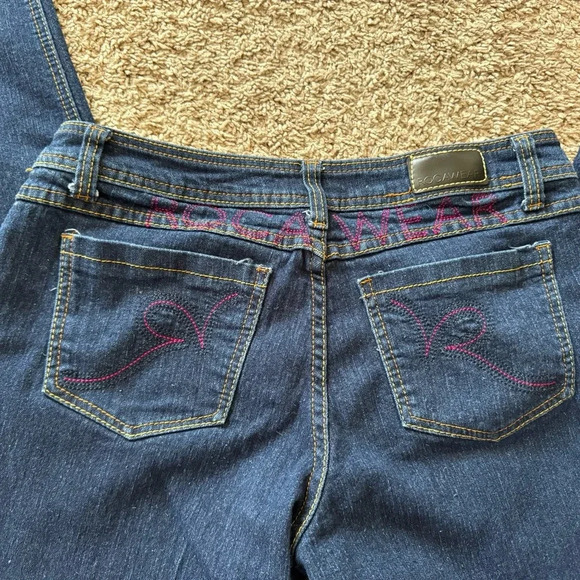 Rocawear Women's Straight Leg Embroidered Back Pocket Dark Wash Jeans Size 13 - Picture 2 of 6